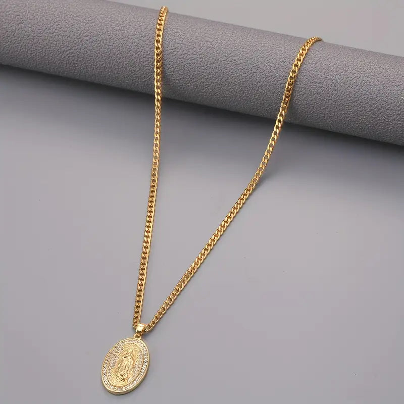 Colier Cu Fecioara Maria Placat Cu Aur 18k