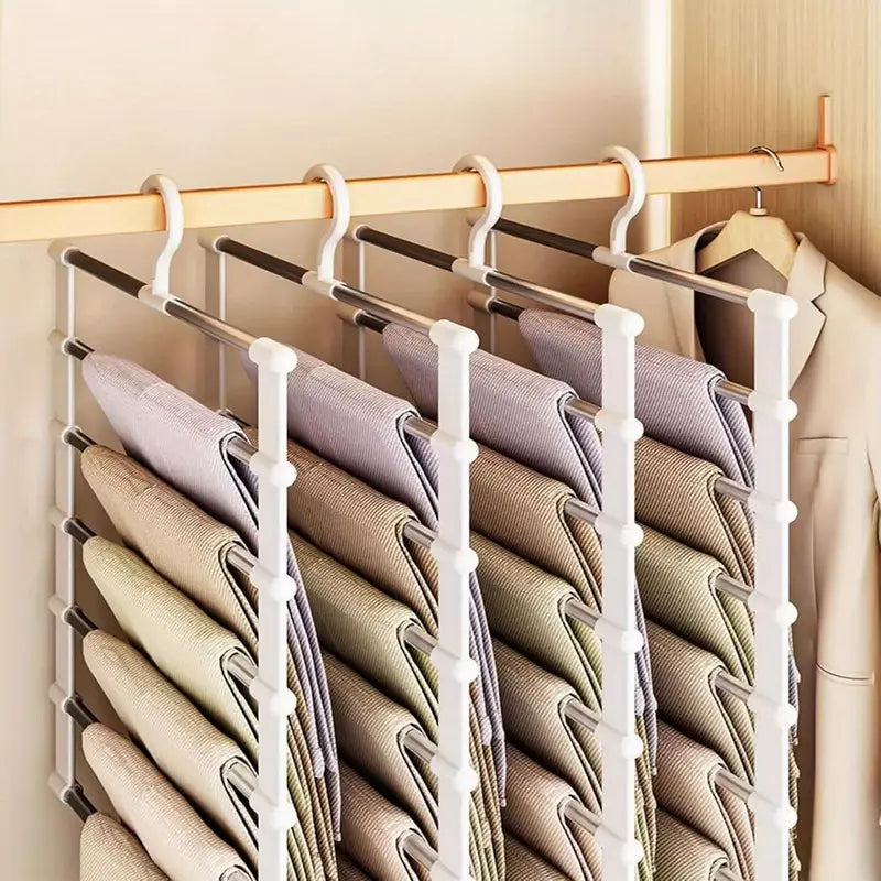 Set 2 Organizatoare Tip Scara Pantaloni cu 6 Tije din Oțel Inoxidabil