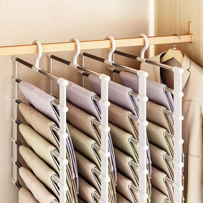 Set 2 Organizatoare Tip Scara Pantaloni cu 6 Tije din Oțel Inoxidabil