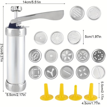 Presă Metalică pentru Fursecuri și Decorat 2 în 1 - 20 de forme+3 duze pentru frișcă și umpluturi