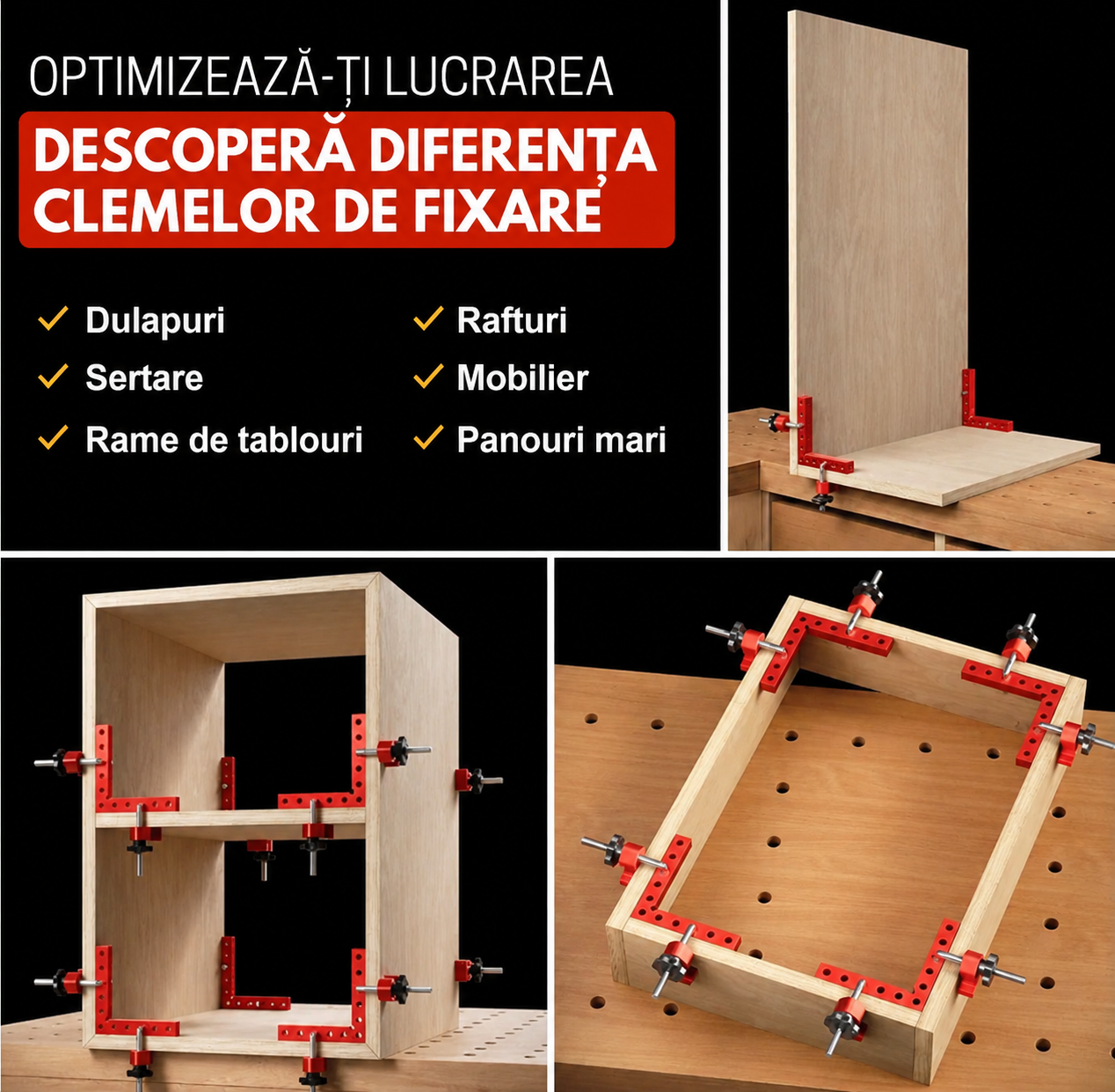 Set de Cleme pentru Unghi Drept cu Poziționare la 90 de Grade