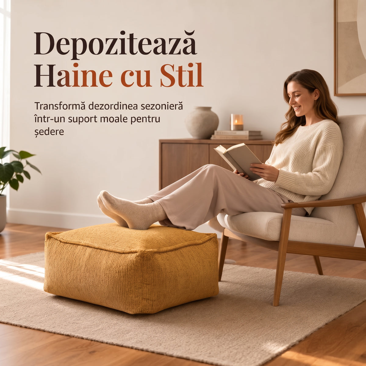 Taburet Multifuncțional cu Depozitare Capacitate 100KG