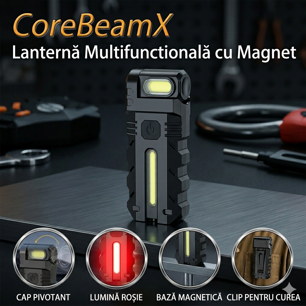 CoreBeamX – Lanternă Multifunctională cu Magnet și Încărcare USB