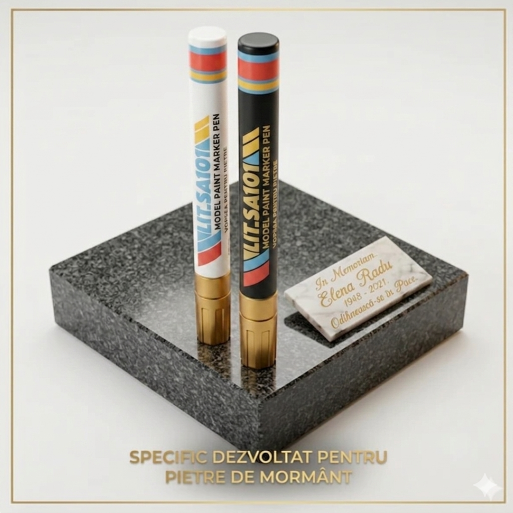 Marker Auriu/Negru Profesional Reconditionare Pietre Funerare