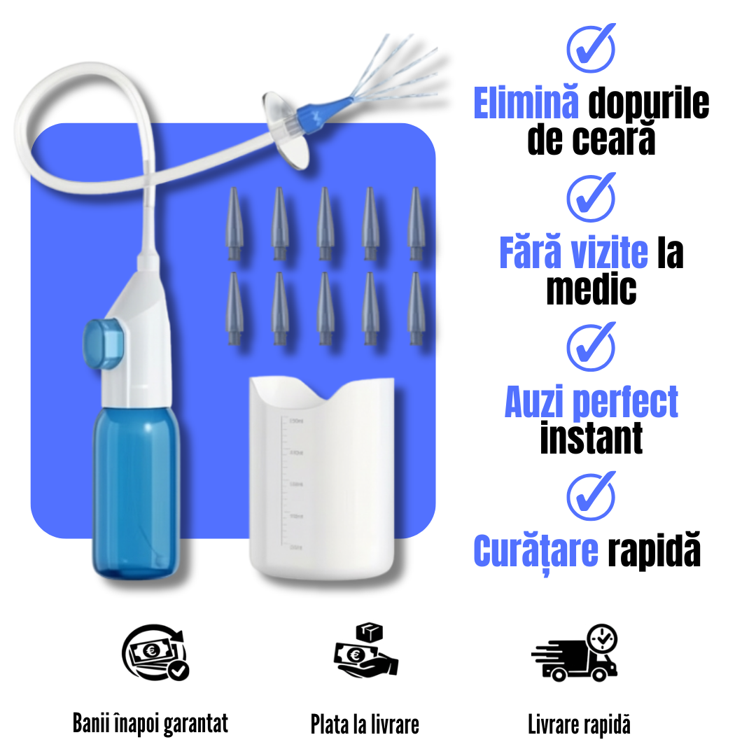 Kit pentru Curățarea Urechilor – Scapă de Dopurile de Ceară Rapid